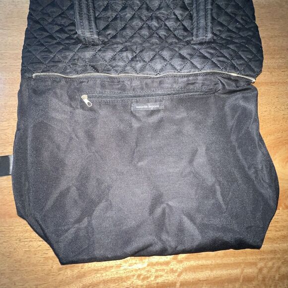 Nanette Lepore Womens Quilted Satin Black Tote Shoulder Bag Lightweight Preowned - Picture 6 of 11